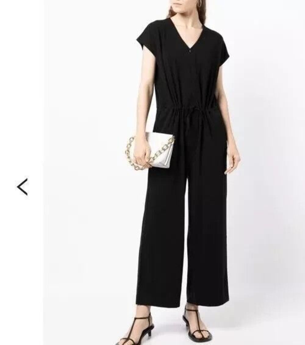 New Eileen Fisher Tencel Jersey Drawstring Wide Leg Jumpsuit Black Medium - Picture 5 of 8